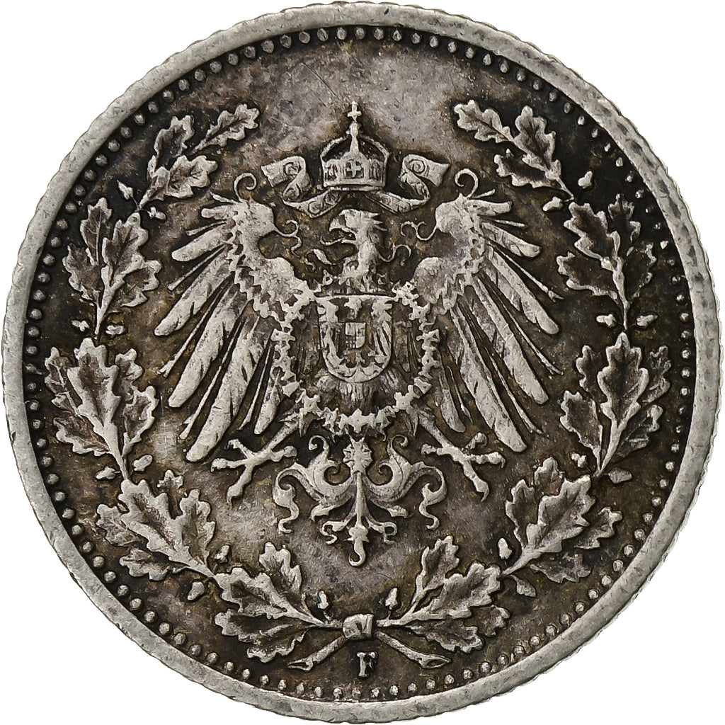 NIEMCY - IMPERIUM, 1/2 Mark, 1906, Stuttgart, Srebro, EF(40-45), KM:17