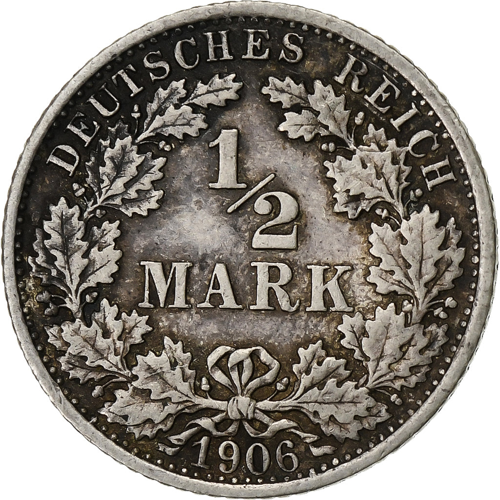 NIEMCY - IMPERIUM, 1/2 Mark, 1906, Stuttgart, Srebro, EF(40-45), KM:17