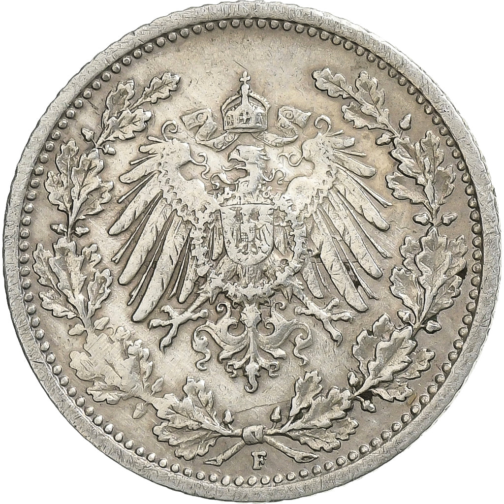 GERMANY - EMPIRE, 1/2 Mark, 1907, Stuttgart, Silber, SS, KM:17