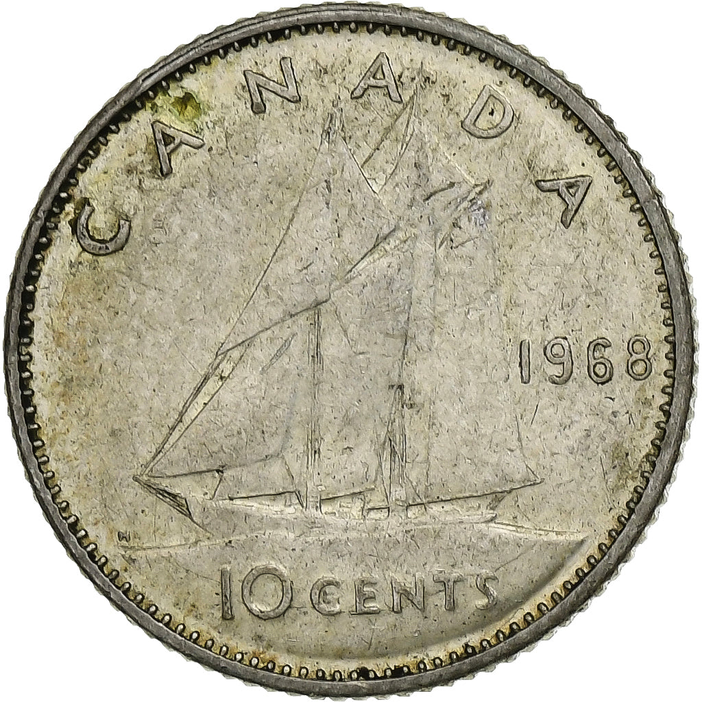 Canada, Elizabeth II, 10 Cents, 1968, Royal Canadian Mint, Silver, VF(30-35)