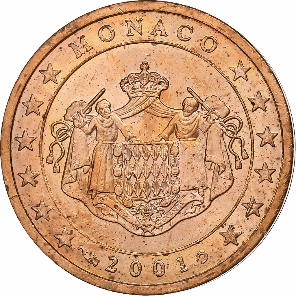 Monaco, Rainier III, 2 Euro Cent, 2001, Paris, Copper Plated Steel, MS(63)