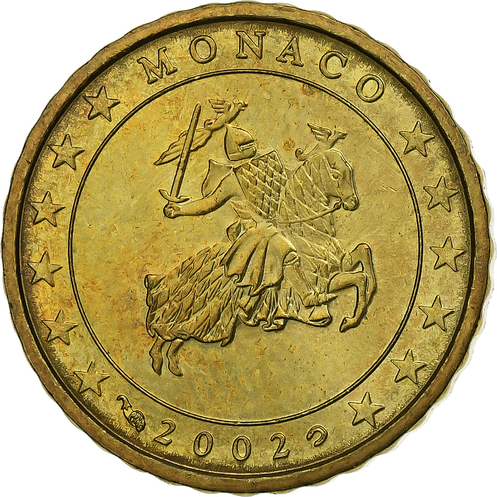 Monaco, Rainier III, 10 Euro Cent, 2002, Paris, Brass, MS(60-62), Gadoury:MC175