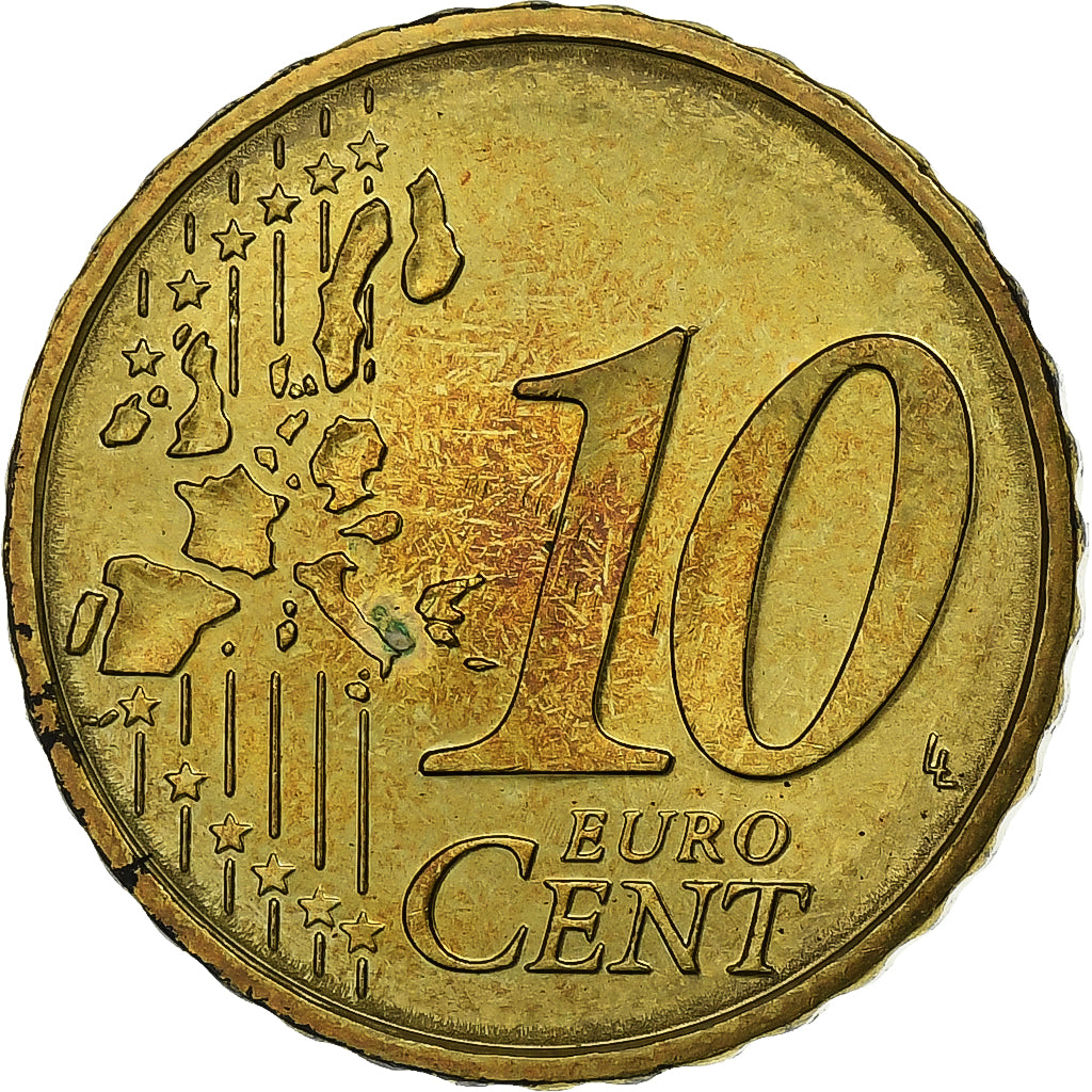 Monaco, Rainier III, 10 Euro Cent, 2002, Paris, Brass, MS(60-62), Gadoury:MC175
