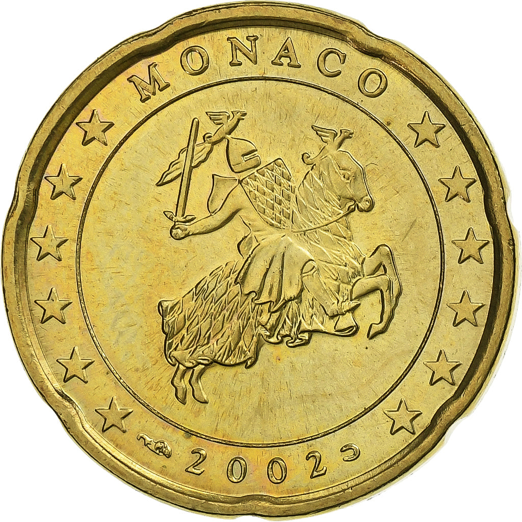 Monaco, Rainier III, 20 Euro Cent, 2002, Paris, Brass, MS(63), Gadoury:MC176