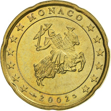 Monaco, Rainier III, 20 Euro Cent, 2002, Paris, Brass, MS(63), Gadoury:MC176