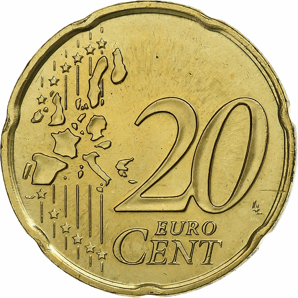 Monaco, Rainier III, 20 Euro Cent, 2002, Paris, Brass, MS(63), Gadoury:MC176