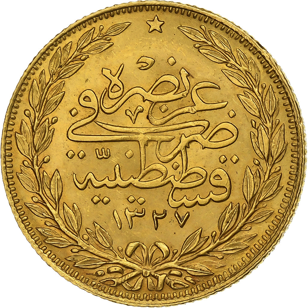 Ottoman Empire, Mehmed V, 100 Kurush, AH 1327-3 / 1911, Constantinople, Gold
