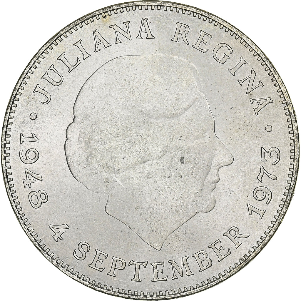Netherlands, Juliana, 10 Gulden, 1973, Utrecht, Silver, MS(60-62), KM:196