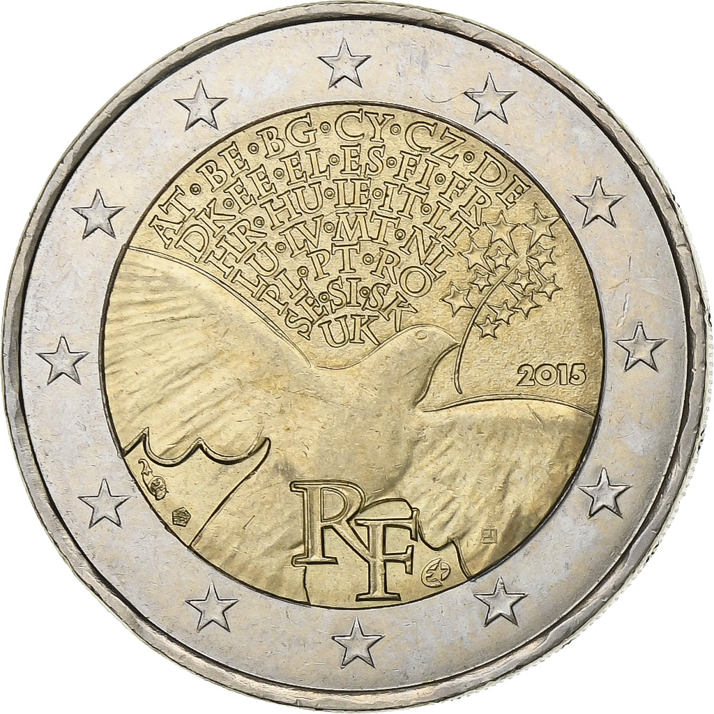 France, 2 Euro, 2015, Paris, Bi-Metallic, AU(50-53)