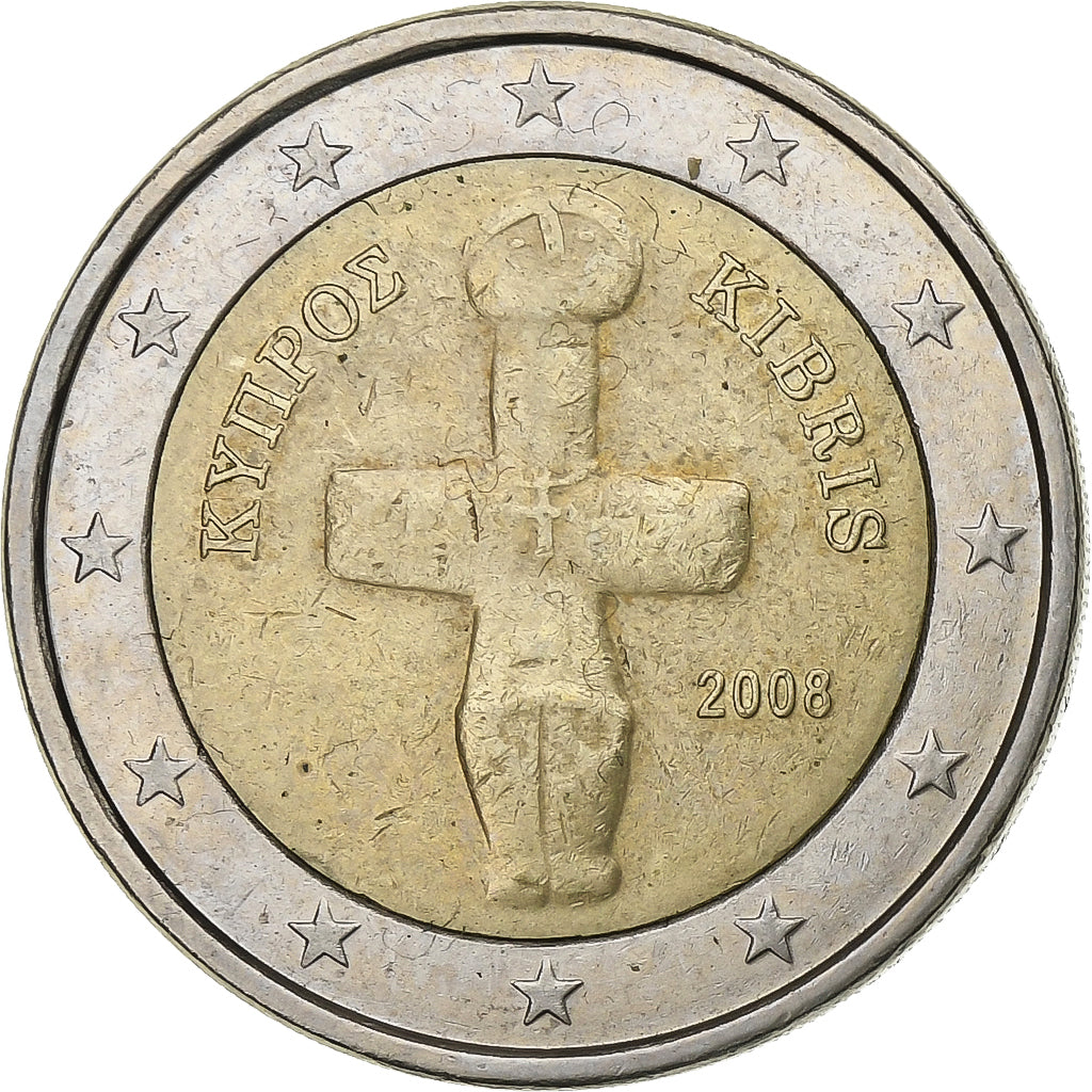 Chipre, 2 Euro, 2008, Bimetálico, EF(40-45), KM:85