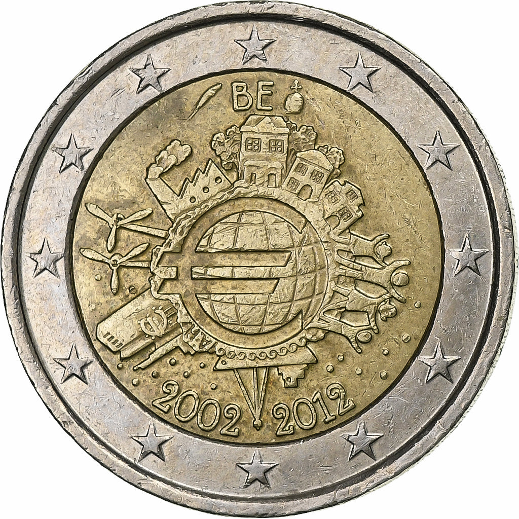 Belgium, 2 Euro, 10 ANS DE L'EURO, 2012, Bi-Metallic, EF(40-45)