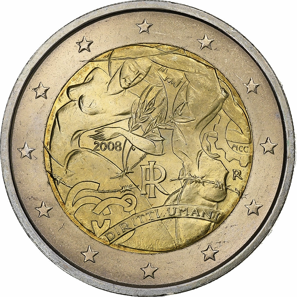 Italy, 2 Euro, Diritti Umani, 2008, Bi-Metallic, MS(63), KM:301