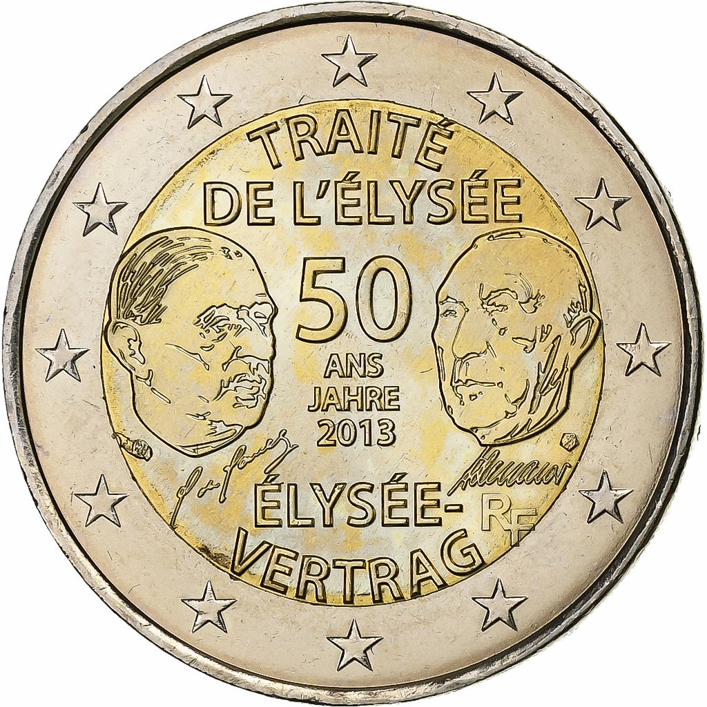 Francja, 2 Euro, Traité de l'Elysée, 2013, Paris, MS(63), Bimetaliczny