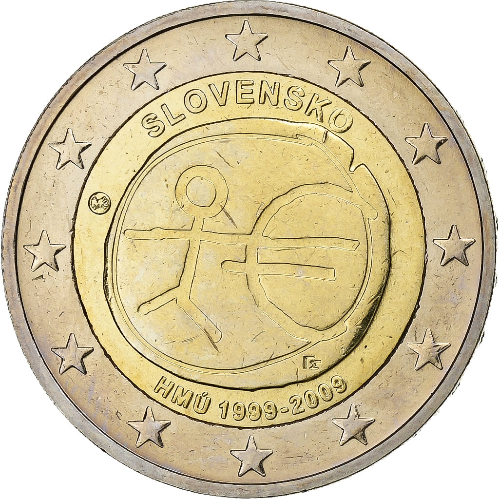 Slovakia, 2 Euro, EMU 10th Anniversary, 2009, Kremnica, MS(63), Bi-Metallic