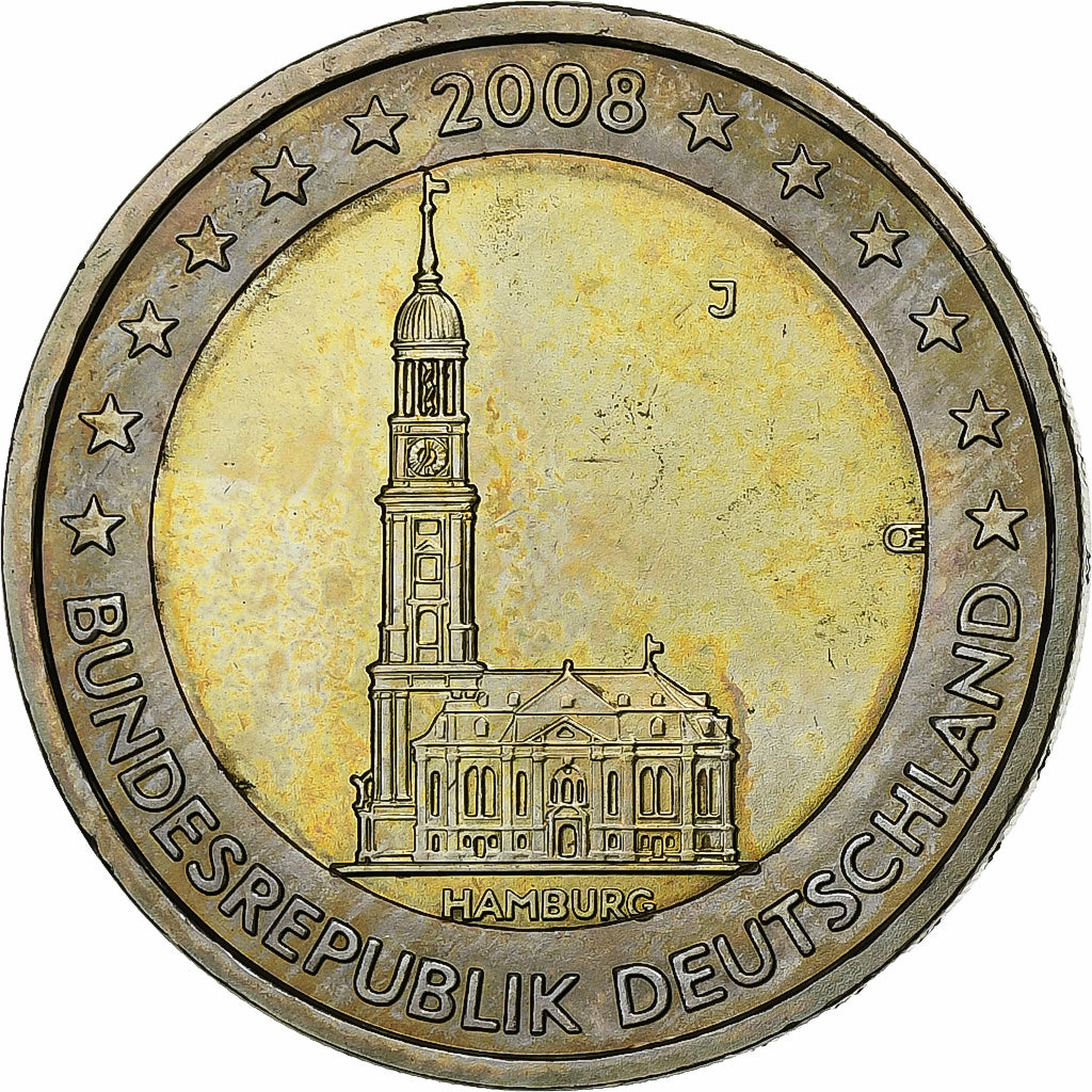 GERMANY - FEDERAL REPUBLIC, 2 Euro, 2008, Hambourg, Bi-Metallic, MS(63), KM:261