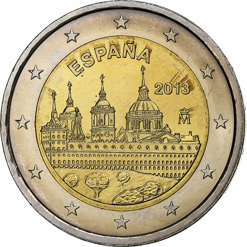 España, Juan Carlos I, 2 Euro, Escurial, 2013, Madrid, SC, Bimetálico, KM:1151