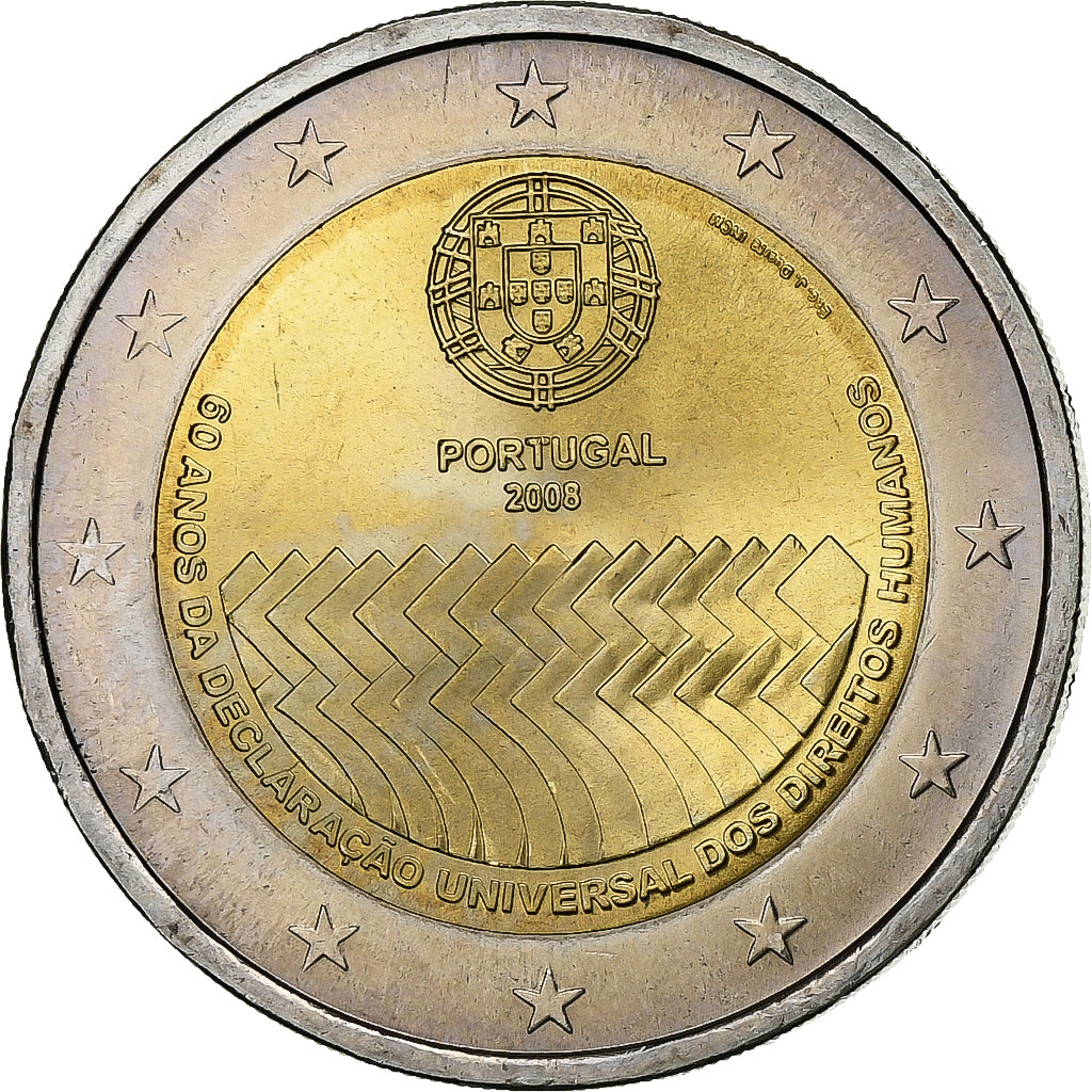 Portugal, 2 Euro, Déclaration des Droits de l'Homme, 2008, Lisbon, Bi-Metallic