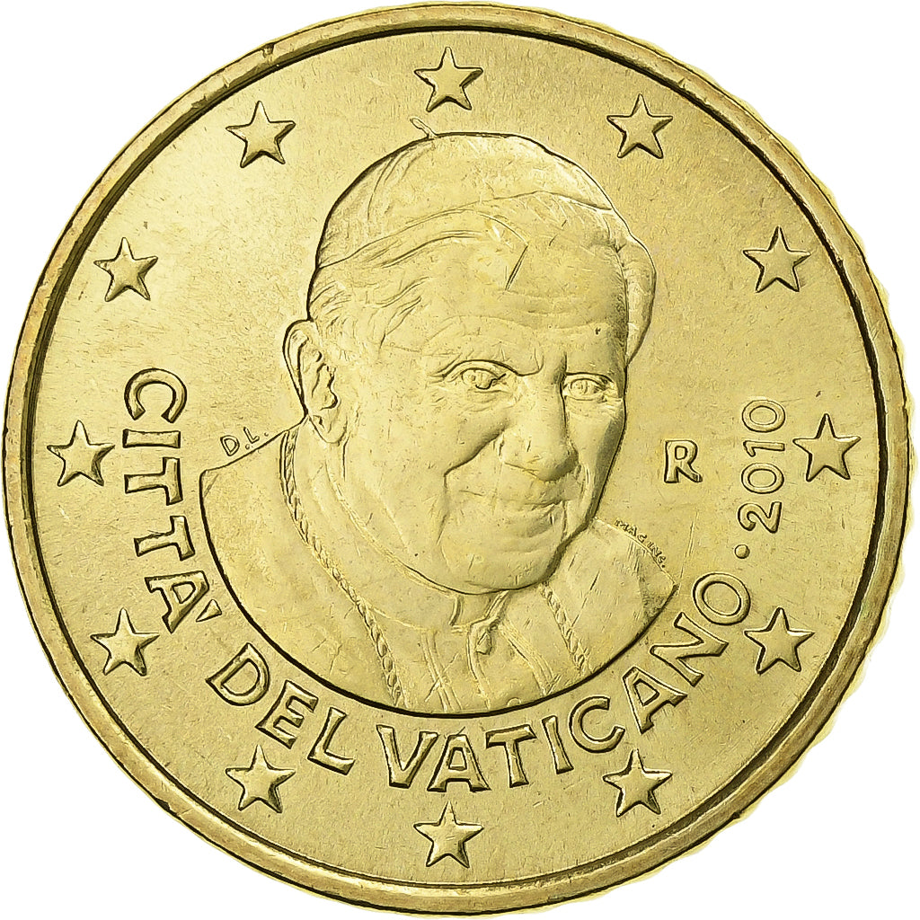 VATICAN CITY, Benedict XVI, 50 Euro Cent, 2010, Rome, Brass, MS(63), KM:387