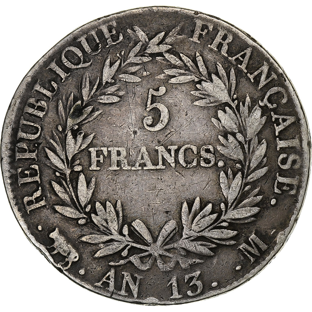 France, 5 Francs, Napoléon I, AN 13, Toulouse, Argent, TB, Gadoury:580