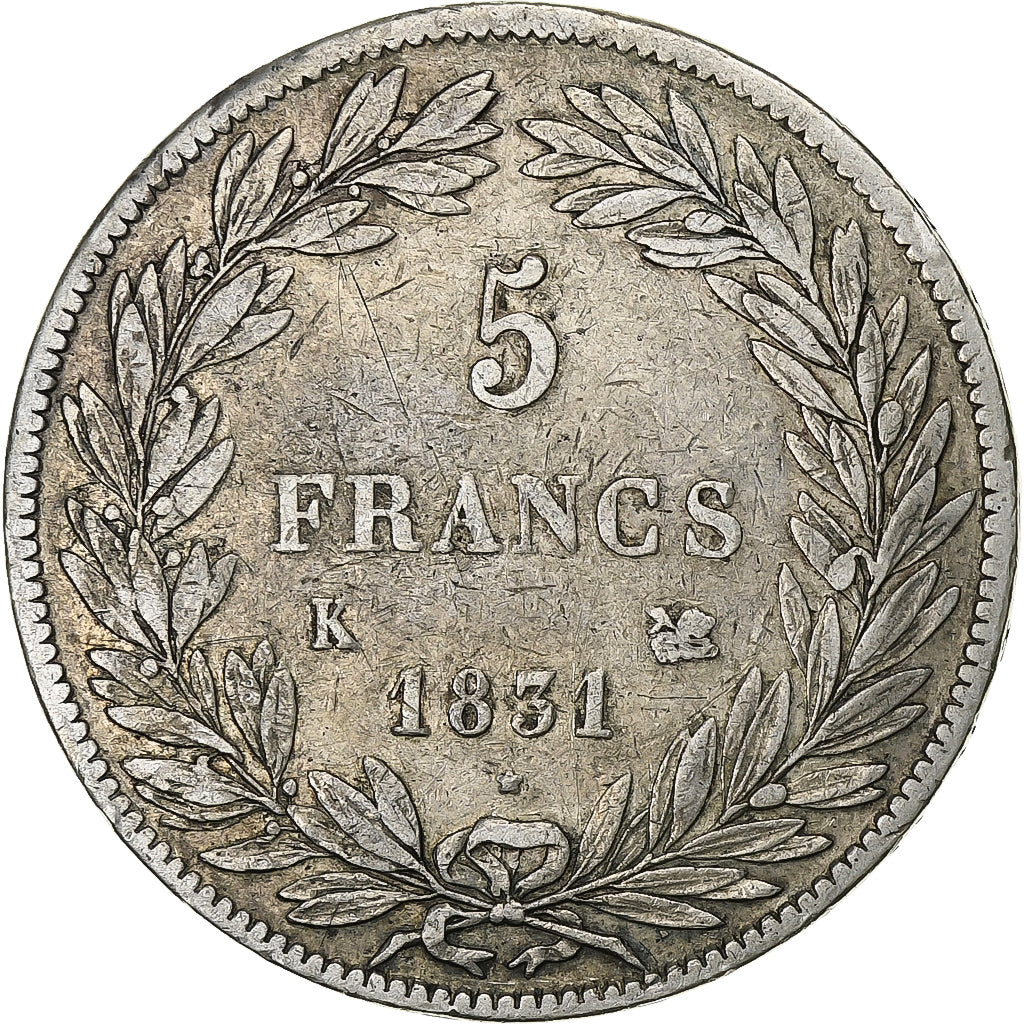France, 5 Francs, Louis-Philippe, 1831, Bordeaux, Silver, VF(30-35)
