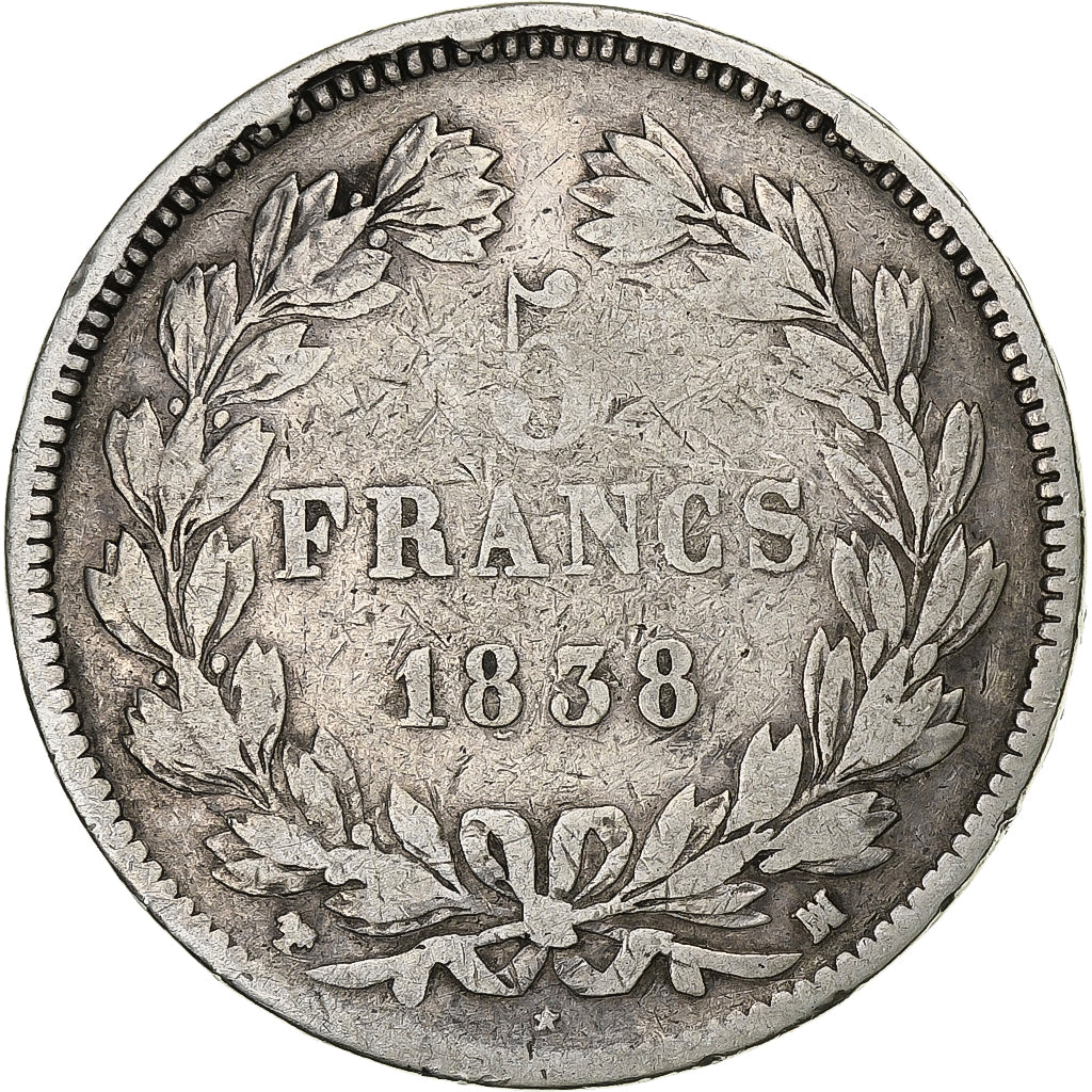 France, 5 Francs, Louis-Philippe, 1838, Marseilles, Silver, VF(20-25)