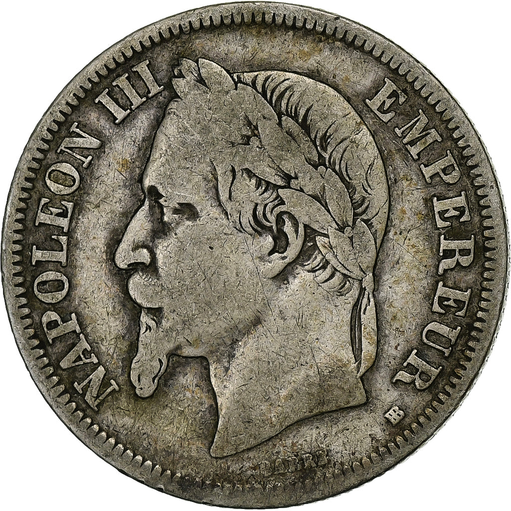 France, Napoléon III, 2 Francs, Napoléon III, 1866, Strasbourg, Argent, TB