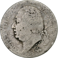 França, Louis XVIII, Franc, Louis XVIII, 1824, Lille, Prata, VG(8-10)