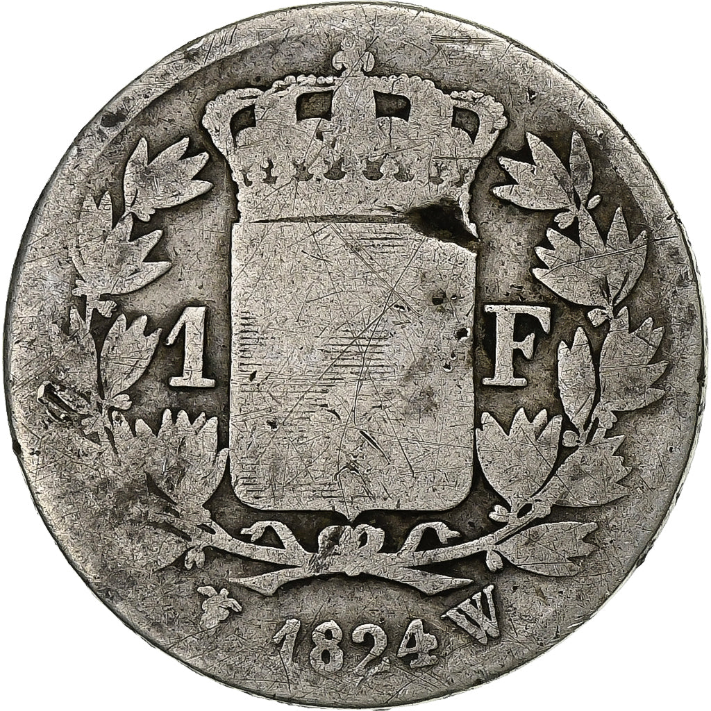 Francia, Louis XVIII, Franc, Louis XVIII, 1824, Lille, Plata, BC, Gadoury:449