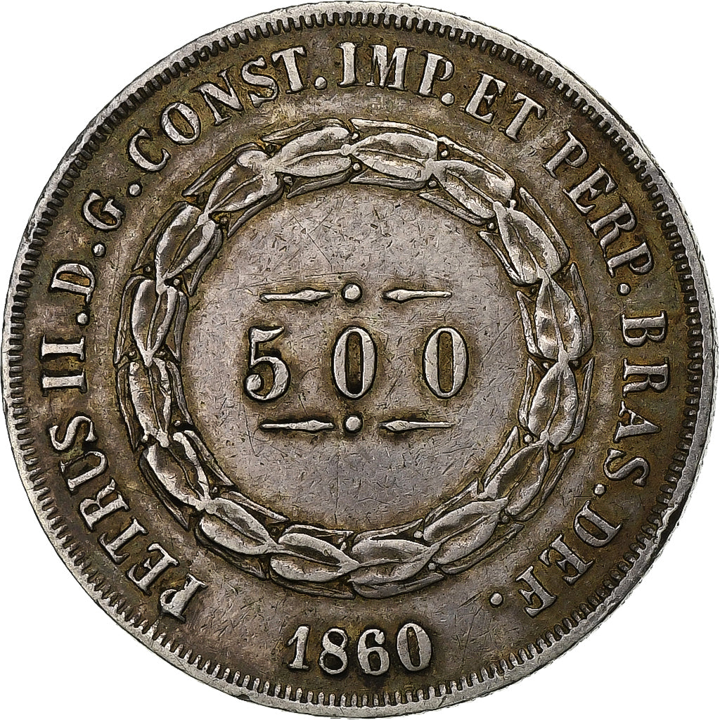 Brazil, 500 Reis, 1860, Silver, AU(50-53)