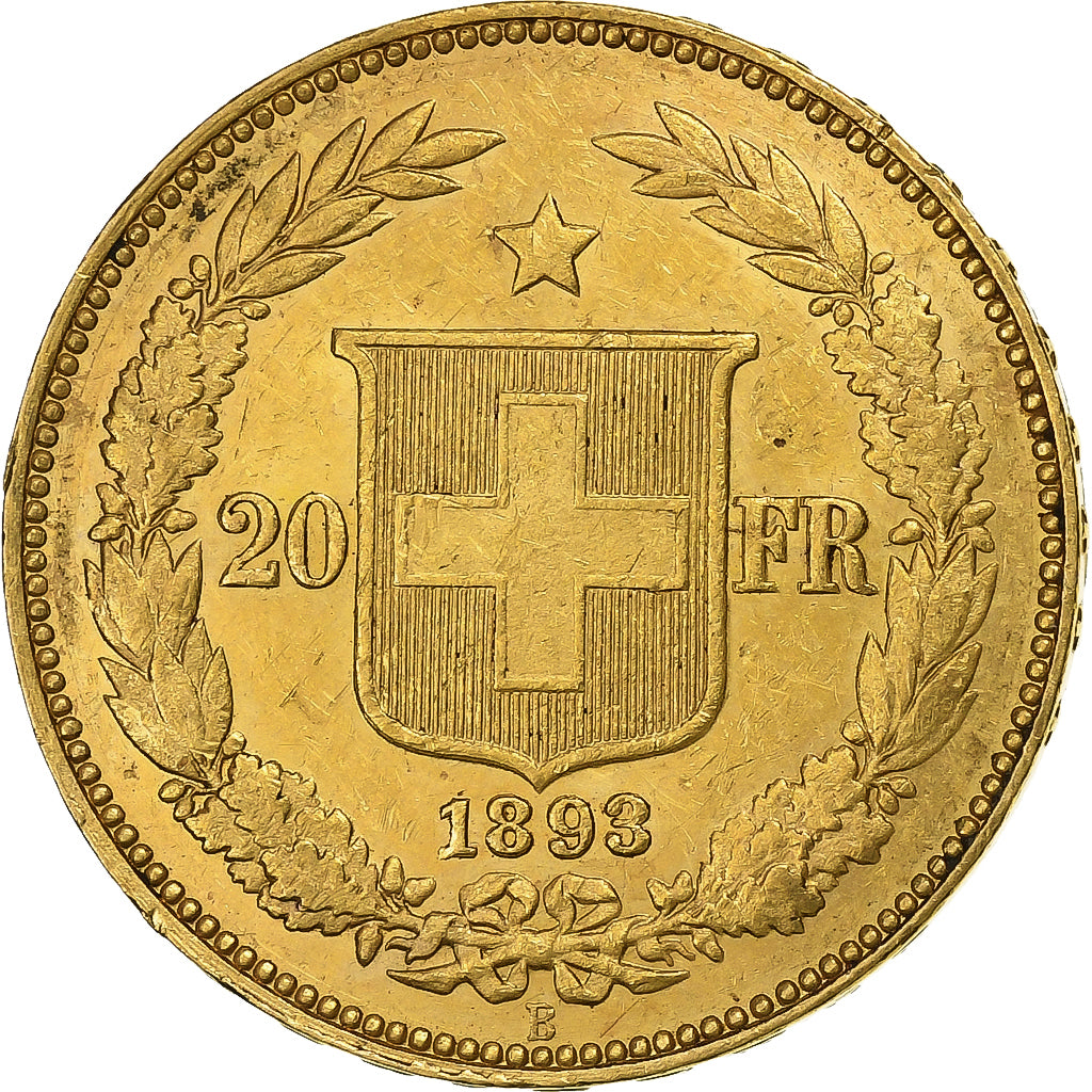 Suiza, 20 Francs, 1893, Bern, Oro, MBC+, KM:31.3