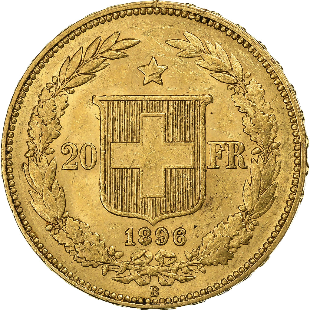 Svizzera, 20 Francs, 1896, Bern, Oro, BB+, KM:31.3