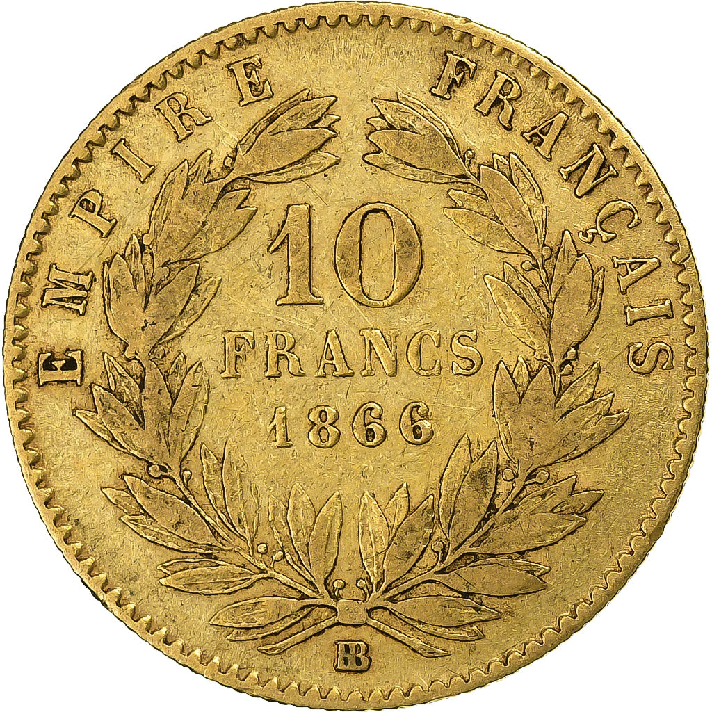 France, 10 Francs, Napoléon III, 1866, Strasbourg, Gold, EF(40-45)