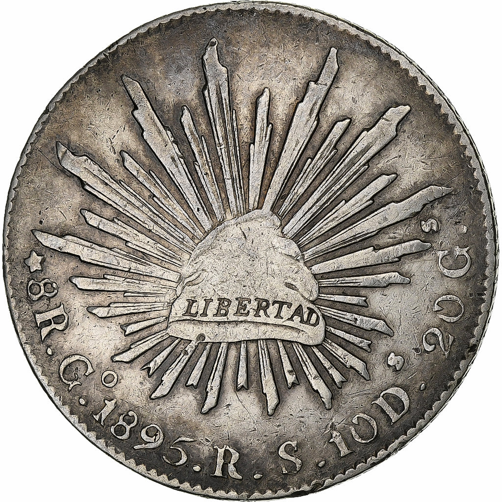 Mexico, 8 Reales, 1895, Guanajuato, Silver, EF(40-45), KM:377.8