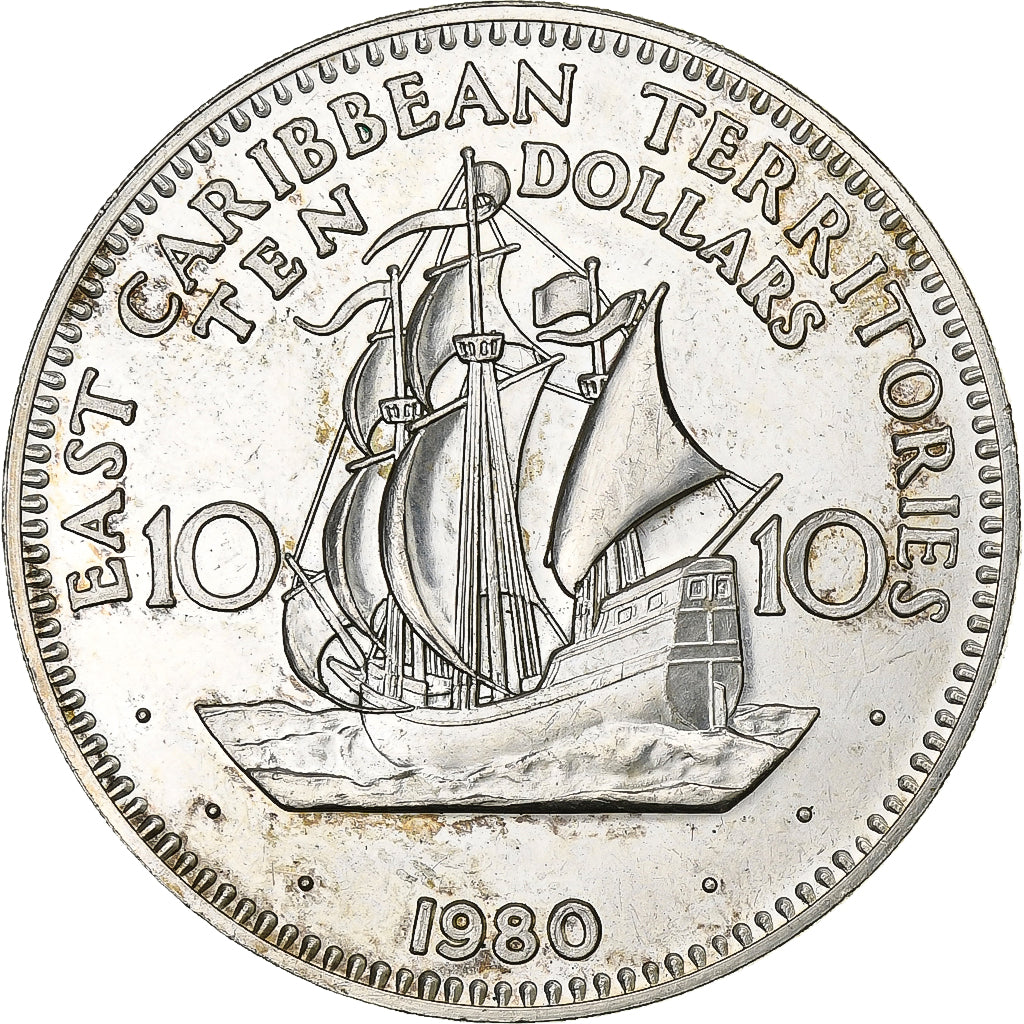 Staten van de oostelijke Caraïben, 10 Dollars, 1980, Zilver, PR, KM:81
