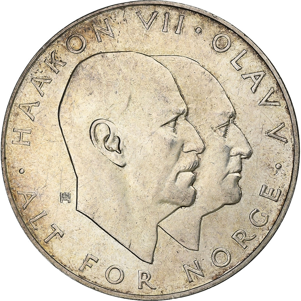 Noruega, Olav V, 25 Kroner, 1970, Plata, EBC+, KM:414