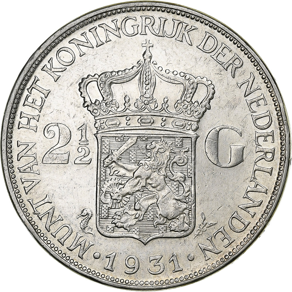 Holandia, Wilhelmina I, 2-1/2 Gulden, 1931, Srebro, AU(55-58), KM:165