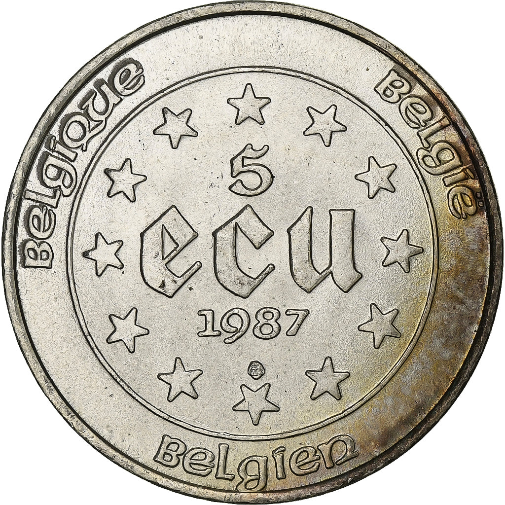 België, 5 Ecu, 1987, Zilver, UNC-, KM:166