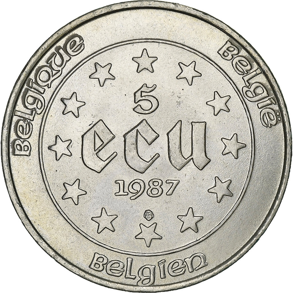 België, 5 Ecu, 1987, Zilver, PR+, KM:166