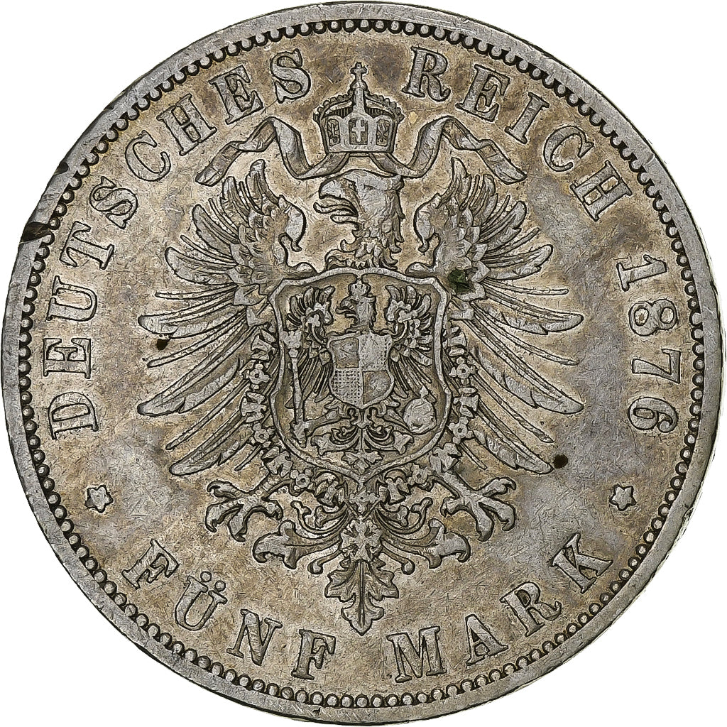 German States, PRUSSIA, Wilhelm I, 5 Mark, 1876, Hanovre, Silver, VF(30-35)