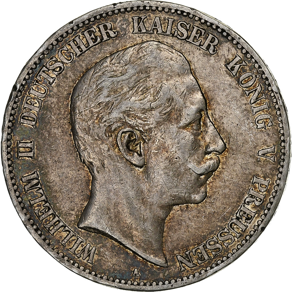 Deutsch Staaten, PRUSSIA, Wilhelm II, 5 Mark, 1907, Berlin, Silber, S+, KM:523
