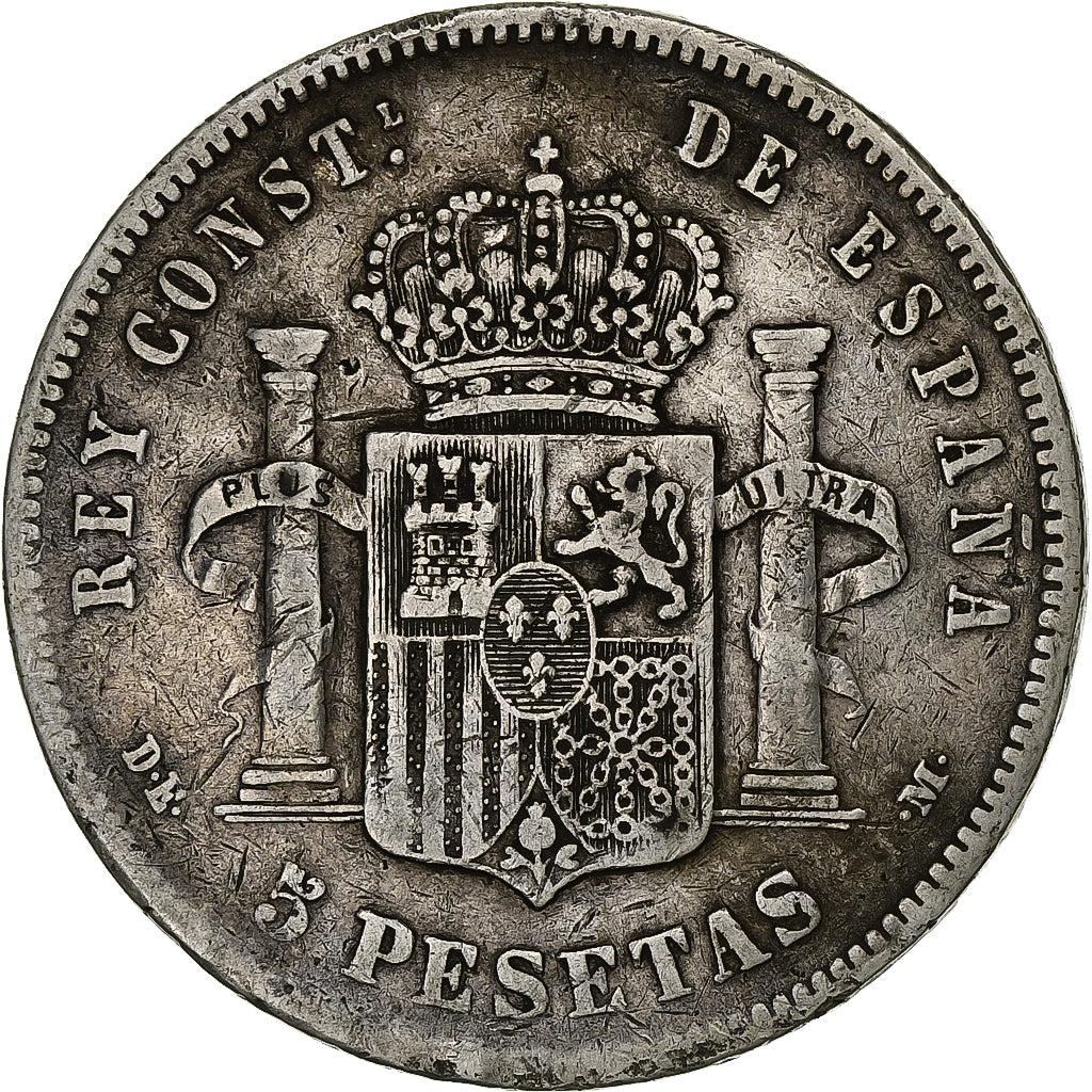 Spagna, Alfonso XII, 5 Pesetas, 1877, Madrid, Argento, MB, KM:676