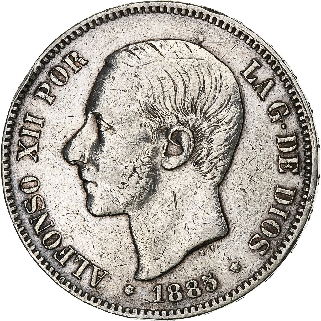 Spanien, Alfonso XII, 5 Pesetas, 1885, Silber, S+, KM:688