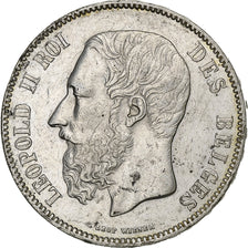 Belgio, Leopold II, 5 Francs, 5 Frank, 1873, Argento, BB+, KM:24