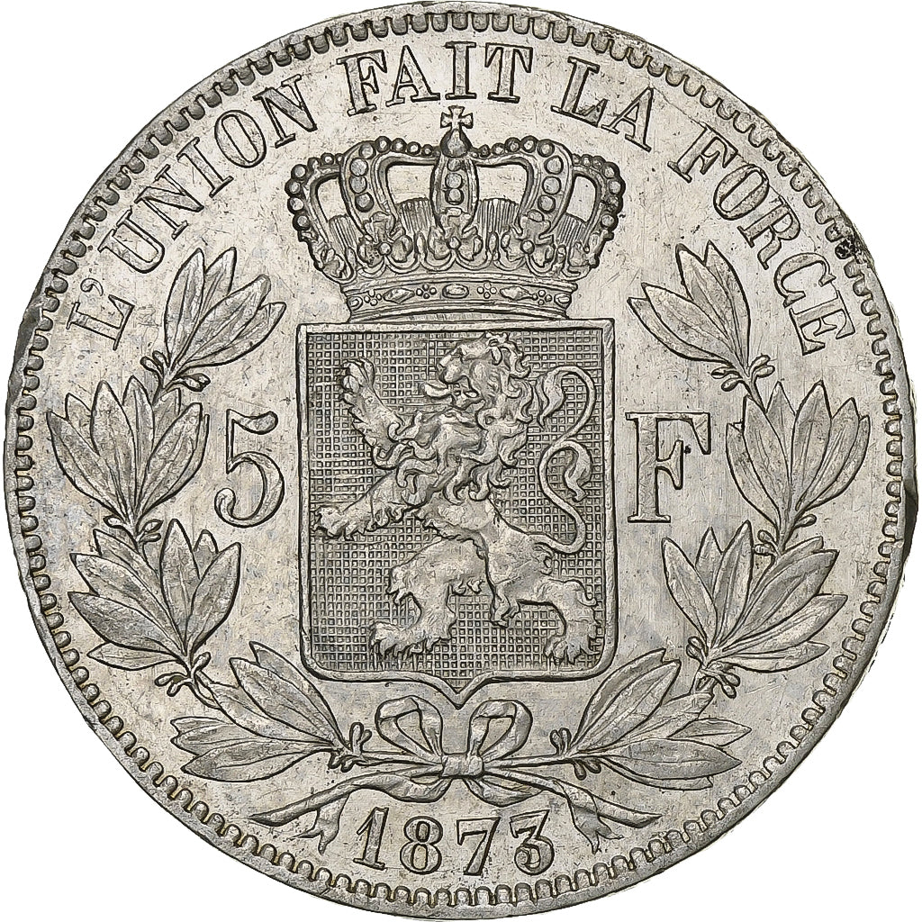 Belgio, Leopold II, 5 Francs, 5 Frank, 1873, Argento, BB+, KM:24