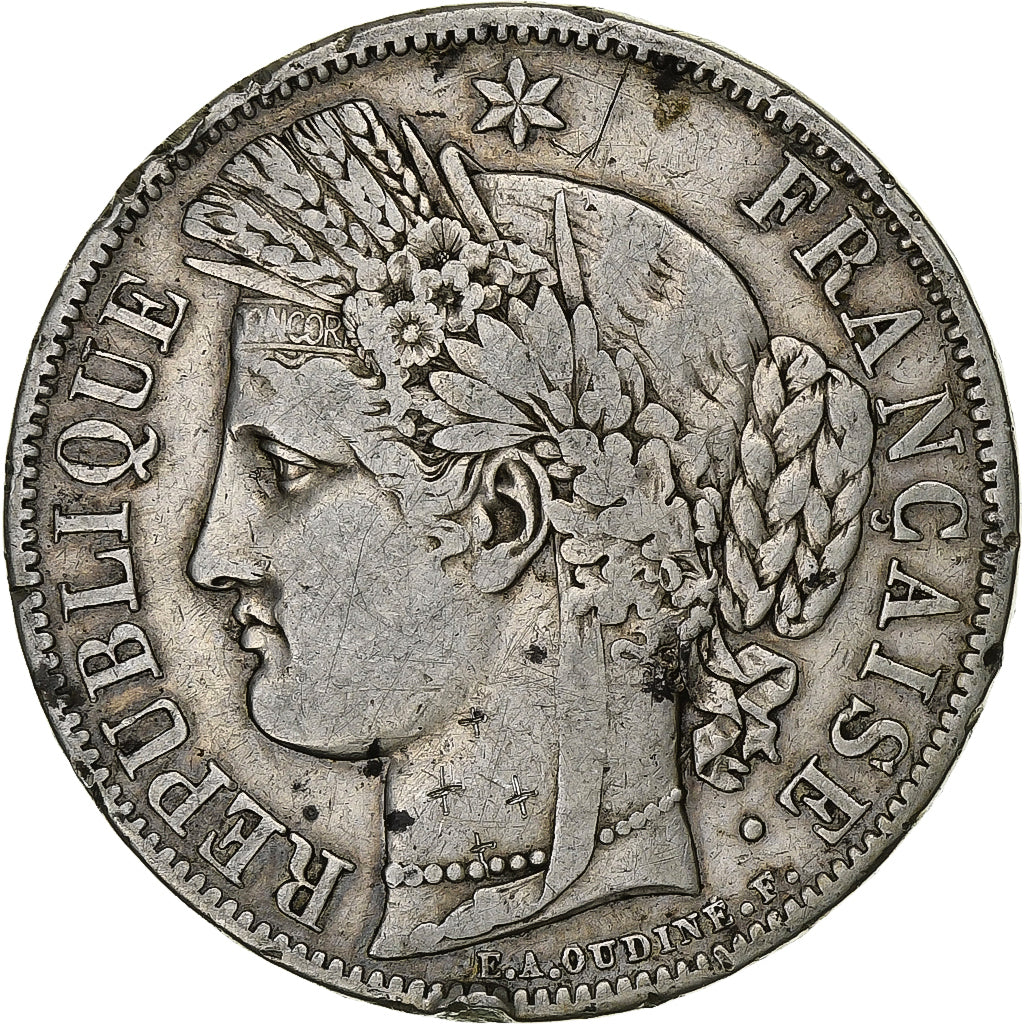 França, 5 Francs, Cérès, 1849, Paris, Prata, VF(30-35), Gadoury:719, KM:761.1