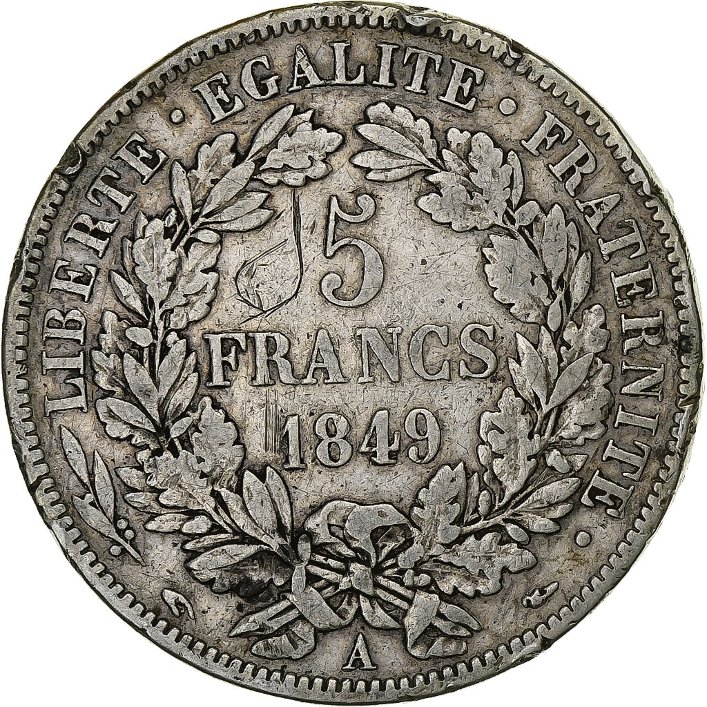 França, 5 Francs, Cérès, 1849, Paris, Prata, VF(30-35), Gadoury:719, KM:761.1