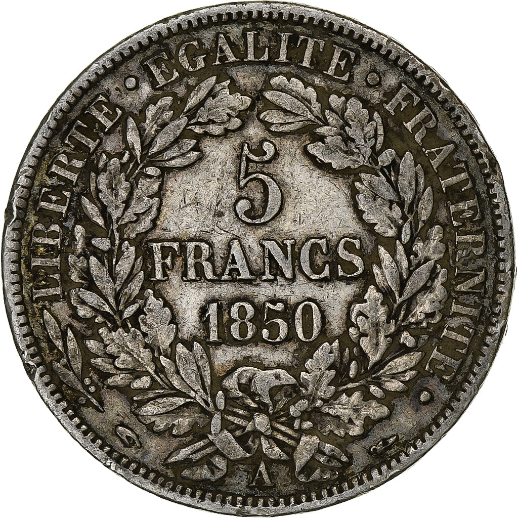 Frankrijk, 5 Francs, Cérès, 1850, Paris, Zilver, FR+, Gadoury:719, KM:761.1