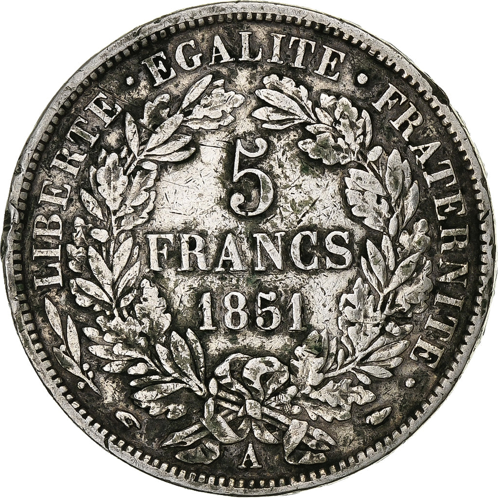 Francia, 5 Francs, Cérès, 1851, Paris, Plata, BC+, Gadoury:719, KM:761.1