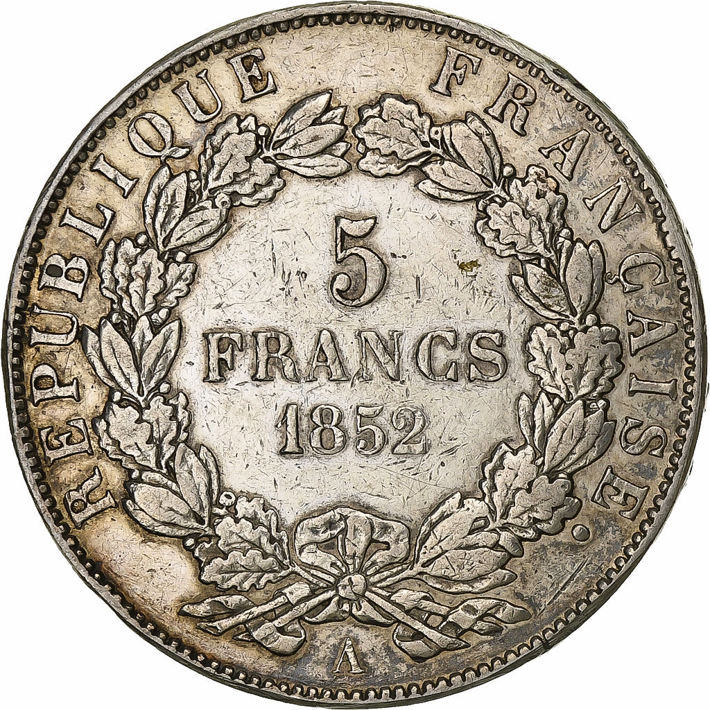 França, 5 Francs, Napoléon III, 1852, Paris, Prata, VF(30-35), Gadoury:726