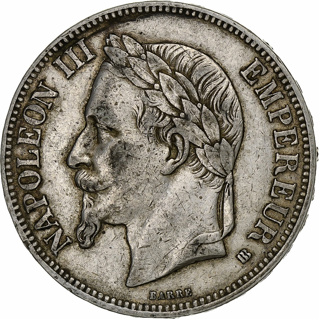 Francia, 5 Francs, Napoléon III, 1867, Strasbourg, Argento, BB, KM:799.2